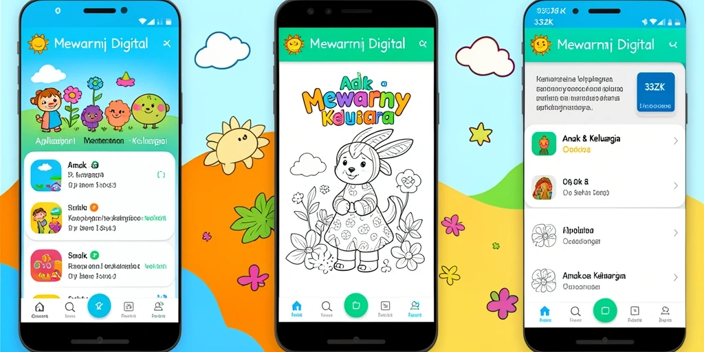 Tampilan antarmuka aplikasi Mewarnai Digital 33ZK yang ramah anak.
