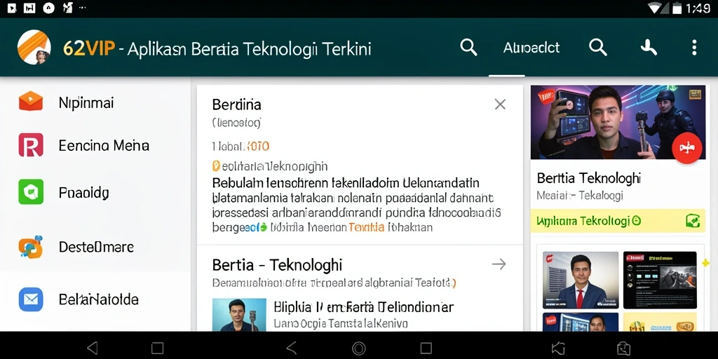 Antarmuka pengguna 62VIP dengan berita teknologi terkini.