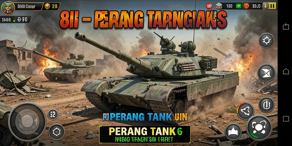 Tampilan antarmuka <strong>8II</strong> yang menampilkan pertempuran tank yang seru.