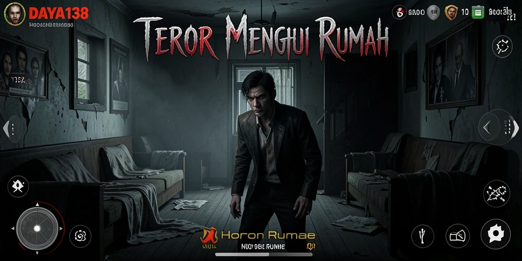 Screenshot DAYA138 menampilkan suasana mencekam di dalam rumah horor.