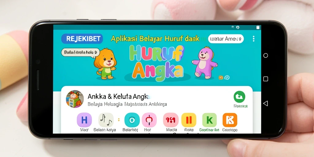 Antarmuka edukatif dan interaktif aplikasi REJEKIBET untuk belajar huruf dan angka.