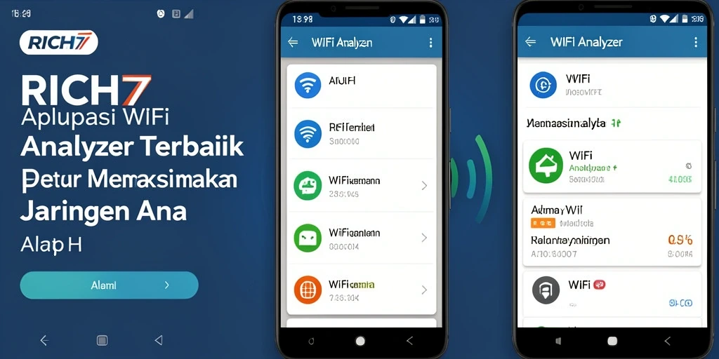 Antarmuka aplikasi RICH7 yang menunjukkan analisis jaringan WiFi yang lengkap.